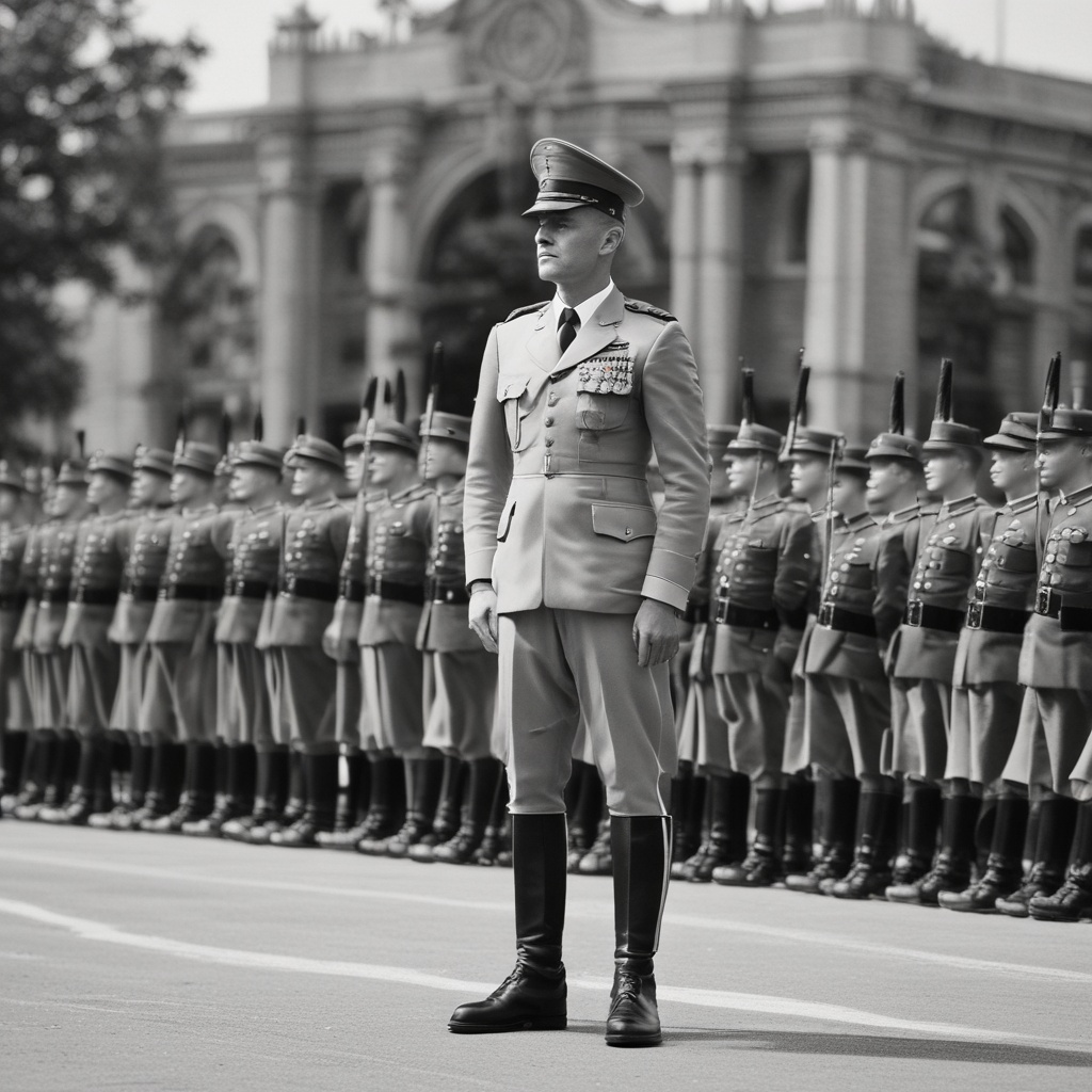 Military man in uniform standing on parade